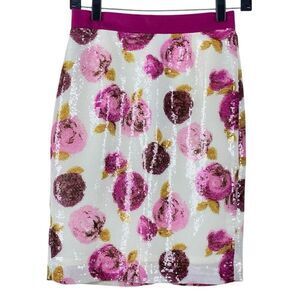 Kate Spade Kayla Bella Roses Floral Print Sequin Pencil Skirt Sz 0